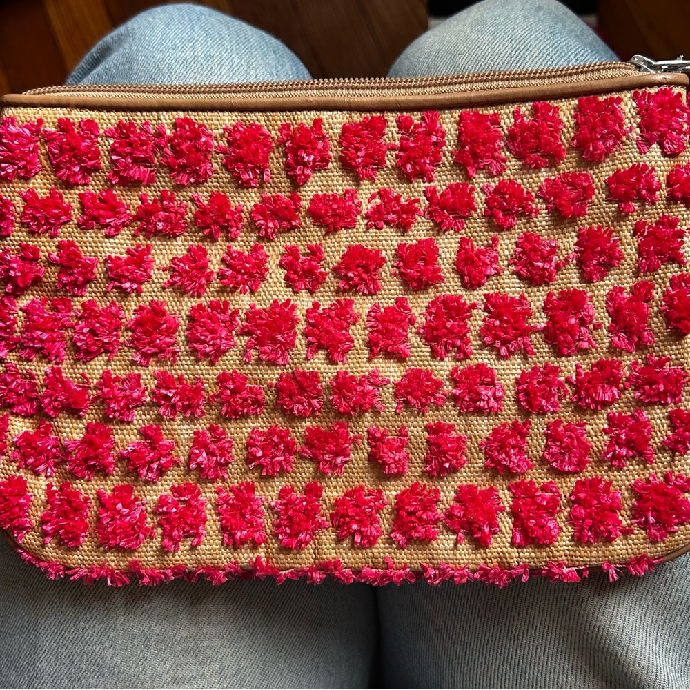 LOFT Raffia Knot Pouch Clutch NWT